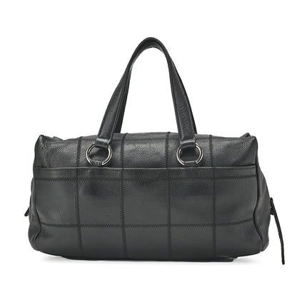 CHANEL Caviar Skin Choco Bar Logo Handbag Black Silver-Tone Hardware, Pre-Owned