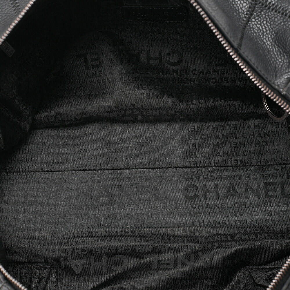 CHANEL Caviar Skin Choco Bar Logo Handbag Black Silver-Tone Hardware, Pre-Owned