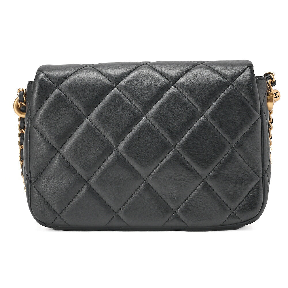 CHANEL Lambskin Mini Underpass Single Pearl Chain Shoulder Black Gold-Tone Hardware, Pre-Owned