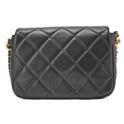 CHANEL Lambskin Mini Underpass Single Pearl Chain Shoulder Black Gold-Tone Hardware, Pre-Owned
