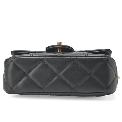 CHANEL Lambskin Mini Underpass Single Pearl Chain Shoulder Black Gold-Tone Hardware, Pre-Owned