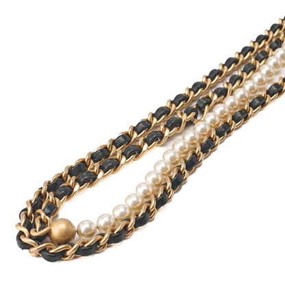 CHANEL Lambskin Mini Underpass Single Pearl Chain Shoulder Black Gold-Tone Hardware, Pre-Owned