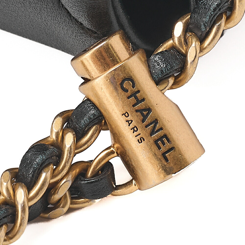 CHANEL Lambskin Mini Underpass Single Pearl Chain Shoulder Black Gold-Tone Hardware, Pre-Owned