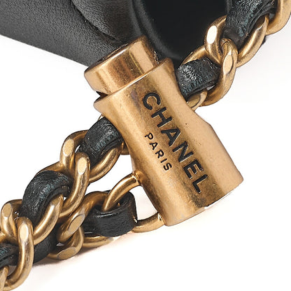 CHANEL Lambskin Mini Underpass Single Pearl Chain Shoulder Black Gold-Tone Hardware, Pre-Owned