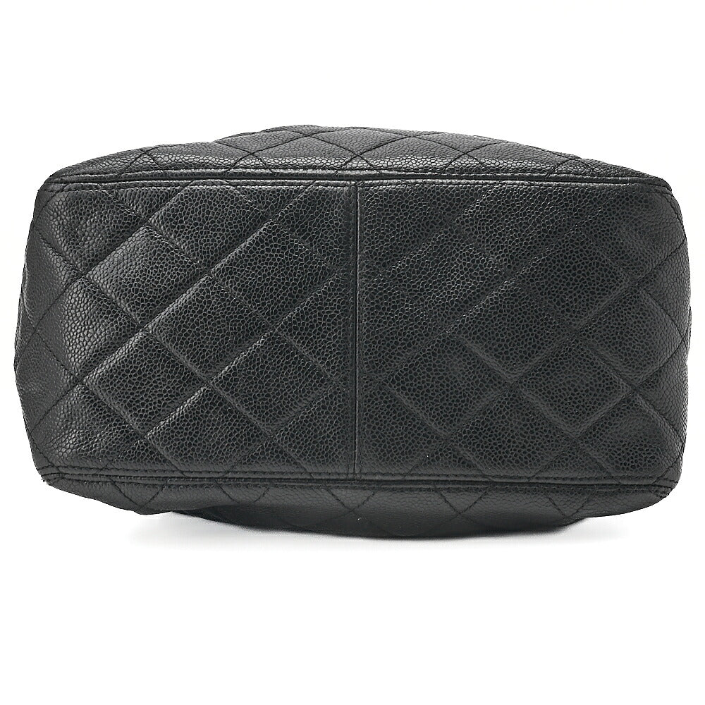 CHANEL Caviar Skin Matelasse Drawstring Tote Bag Shoulder Bag Black Gold-Tone Hardware, Pre-Owned