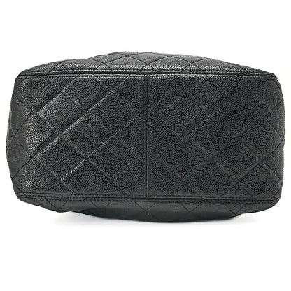 CHANEL Caviar Skin Matelasse Drawstring Tote Bag Shoulder Bag Black Gold-Tone Hardware, Pre-Owned