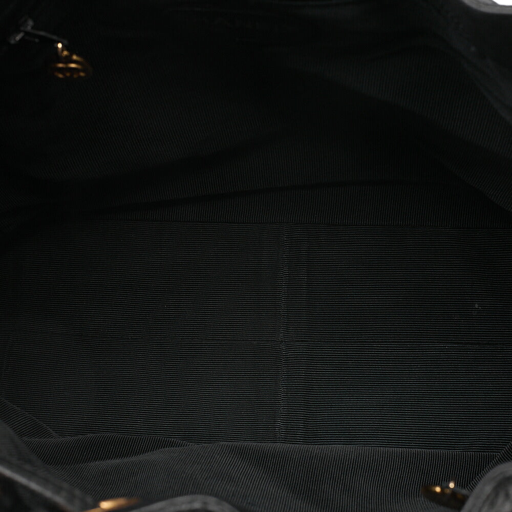 CHANEL Caviar Skin Matelasse Drawstring Tote Bag Shoulder Bag Black Gold-Tone Hardware, Pre-Owned