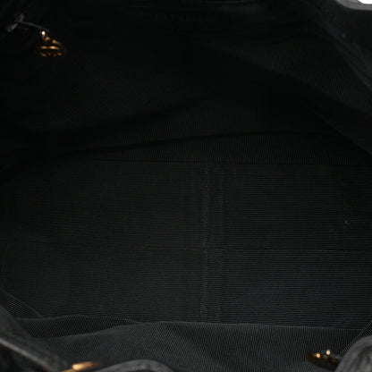 CHANEL Caviar Skin Matelasse Drawstring Tote Bag Shoulder Bag Black Gold-Tone Hardware, Pre-Owned