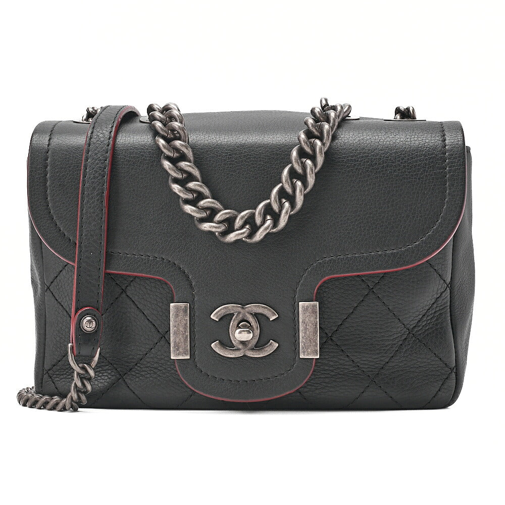 CHANEL Caviar Skin Matelasse Coco Mark 2WAY Handbag Chain Shoulder Black Gold-Tone Hardware, Pre-Owned