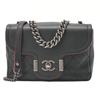 CHANEL Caviar Skin Matelasse Coco Mark 2WAY Handbag Chain Shoulder Black Gold-Tone Hardware, Pre-Owned