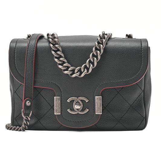 CHANEL Caviar Skin Matelasse Coco Mark 2WAY Handbag Chain Shoulder Black Gold-Tone Hardware, Pre-Owned
