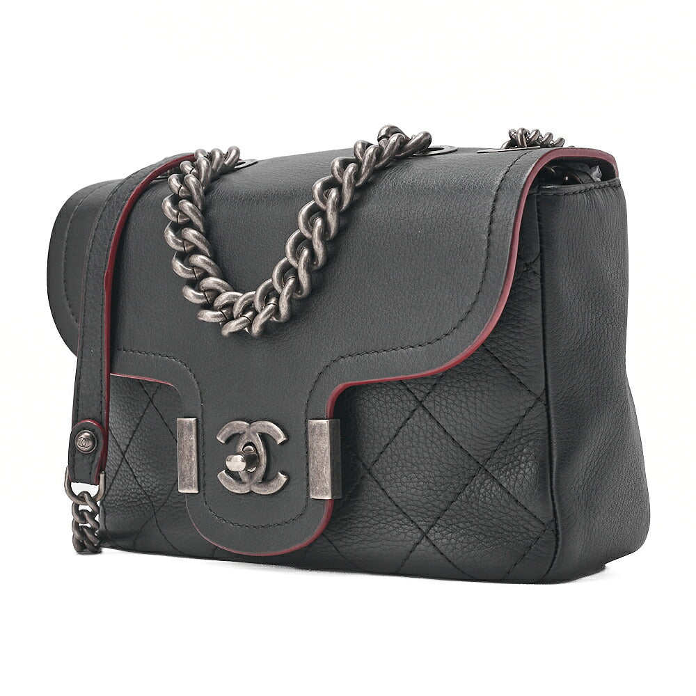 CHANEL Caviar Skin Matelasse Coco Mark 2WAY Handbag Chain Shoulder Black Gold-Tone Hardware, Pre-Owned