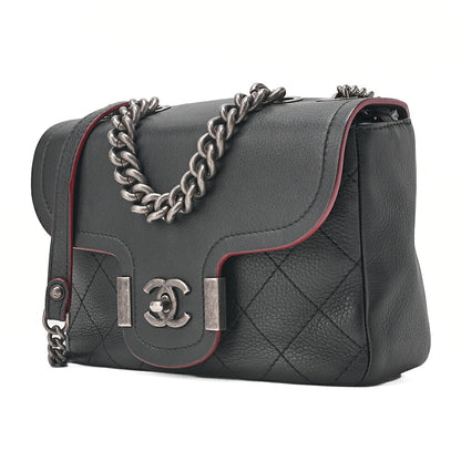 CHANEL Caviar Skin Matelasse Coco Mark 2WAY Handbag Chain Shoulder Black Gold-Tone Hardware, Pre-Owned