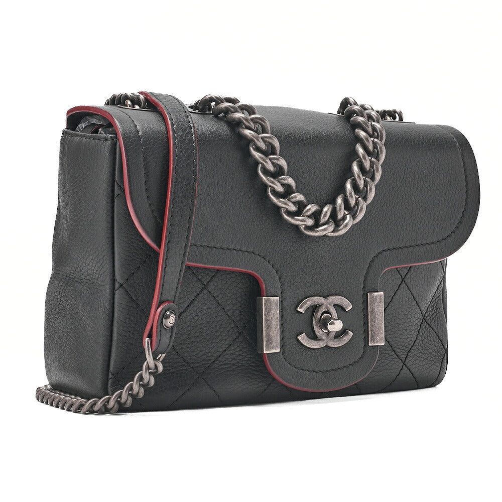 CHANEL Caviar Skin Matelasse Coco Mark 2WAY Handbag Chain Shoulder Black Gold-Tone Hardware, Pre-Owned