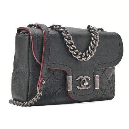 CHANEL Caviar Skin Matelasse Coco Mark 2WAY Handbag Chain Shoulder Black Gold-Tone Hardware, Pre-Owned