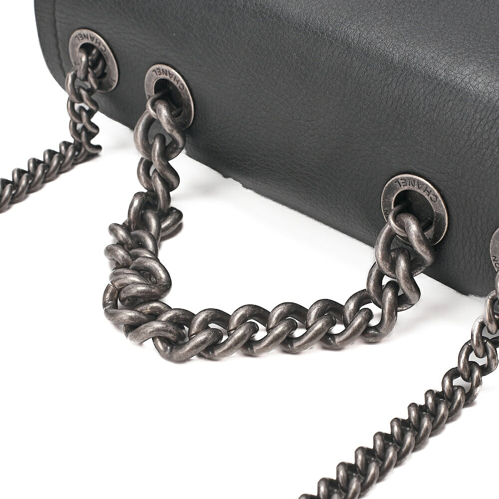 CHANEL Caviar Skin Matelasse Coco Mark 2WAY Handbag Chain Shoulder Black Gold-Tone Hardware, Pre-Owned