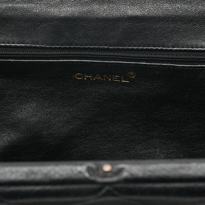 CHANEL Caviar Skin Matelasse Coco Mark Kiss Clasp Chain Handbag Black Gold-Tone Hardware, Pre-Owned