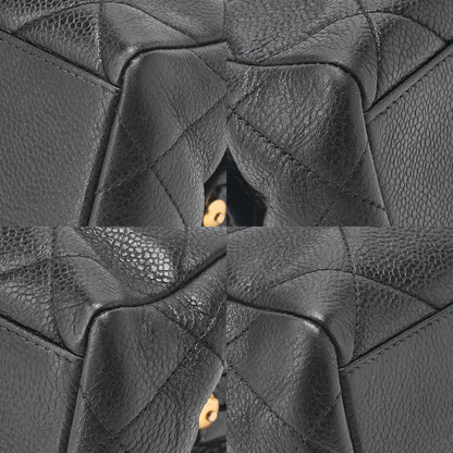 CHANEL Caviar Skin Matelasse Coco Mark Kiss Clasp Chain Handbag Black Gold-Tone Hardware, Pre-Owned