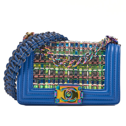 CHANEL Boy Chanel 20 Lambskin x Vinyl Chain Shoulder Blue Rainbow-Tone Hardware, Pre-Owned