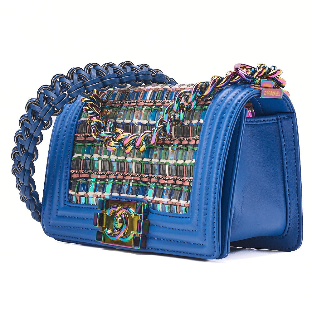 CHANEL Boy Chanel 20 Lambskin x Vinyl Chain Shoulder Blue Rainbow-Tone Hardware, Pre-Owned
