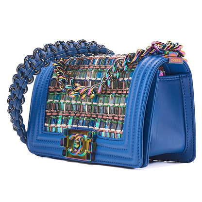 CHANEL Boy Chanel 20 Lambskin x Vinyl Chain Shoulder Blue Rainbow-Tone Hardware, Pre-Owned