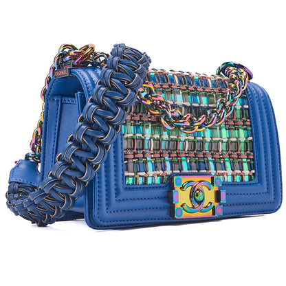 CHANEL Boy Chanel 20 Lambskin x Vinyl Chain Shoulder Blue Rainbow-Tone Hardware, Pre-Owned