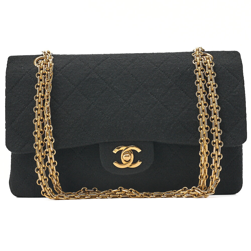 CHANEL Cotton Matelasse Double Flap 2.55 Chain Shoulder Black Gold-Tone Hardware, Pre-Owned