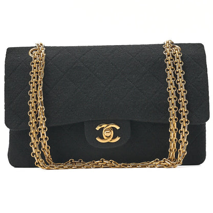 CHANEL Cotton Matelasse Double Flap 2.55 Chain Shoulder Black Gold-Tone Hardware, Pre-Owned