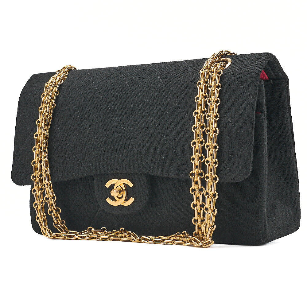 CHANEL Cotton Matelasse Double Flap 2.55 Chain Shoulder Black Gold-Tone Hardware, Pre-Owned