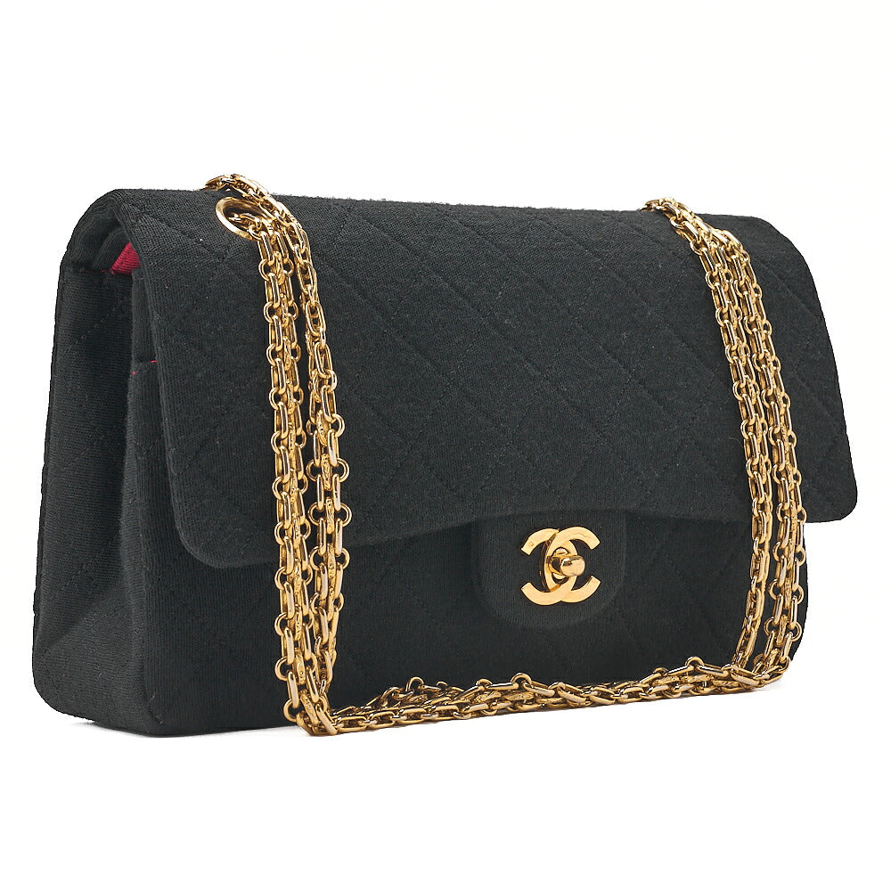 CHANEL Cotton Matelasse Double Flap 2.55 Chain Shoulder Black Gold-Tone Hardware, Pre-Owned