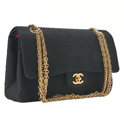 CHANEL Cotton Matelasse Double Flap 2.55 Chain Shoulder Black Gold-Tone Hardware, Pre-Owned