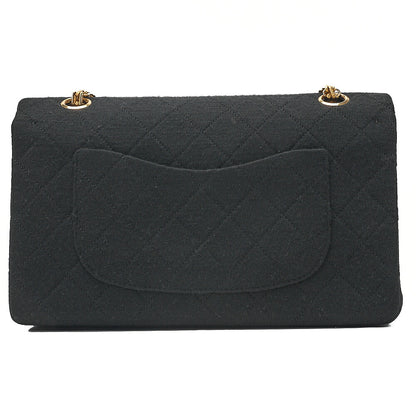 CHANEL Cotton Matelasse Double Flap 2.55 Chain Shoulder Black Gold-Tone Hardware, Pre-Owned