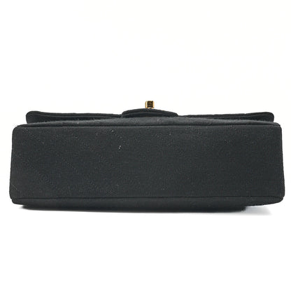 CHANEL Cotton Matelasse Double Flap 2.55 Chain Shoulder Black Gold-Tone Hardware, Pre-Owned