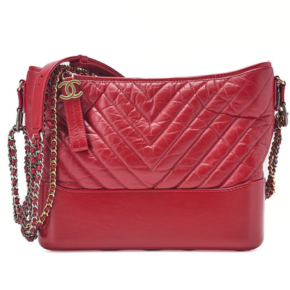 CHANEL Vintage Calf V-Stitch Gabriel Duchanel Large Chain Shoulder Red Gold x Silver -Tone Hardware, Pre-Owned