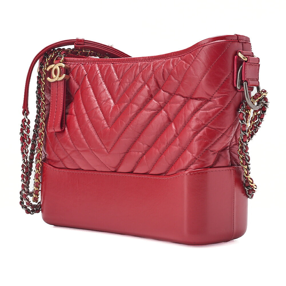 CHANEL Vintage Calf V-Stitch Gabriel Duchanel Large Chain Shoulder Red Gold x Silver -Tone Hardware, Pre-Owned