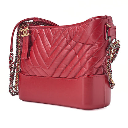 CHANEL Vintage Calf V-Stitch Gabriel Duchanel Large Chain Shoulder Red Gold x Silver -Tone Hardware, Pre-Owned