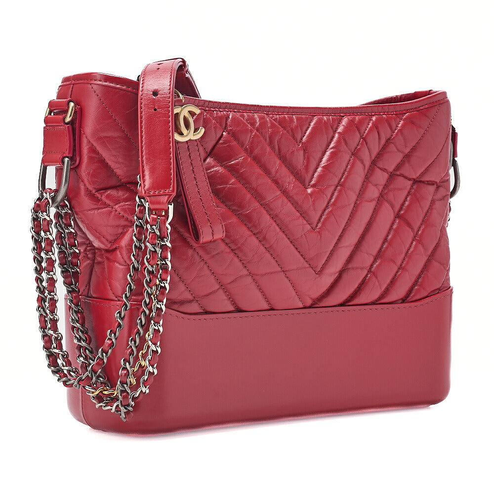 CHANEL Vintage Calf V-Stitch Gabriel Duchanel Large Chain Shoulder Red Gold x Silver -Tone Hardware, Pre-Owned