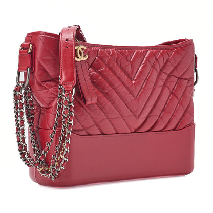 CHANEL Vintage Calf V-Stitch Gabriel Duchanel Large Chain Shoulder Red Gold x Silver -Tone Hardware, Pre-Owned