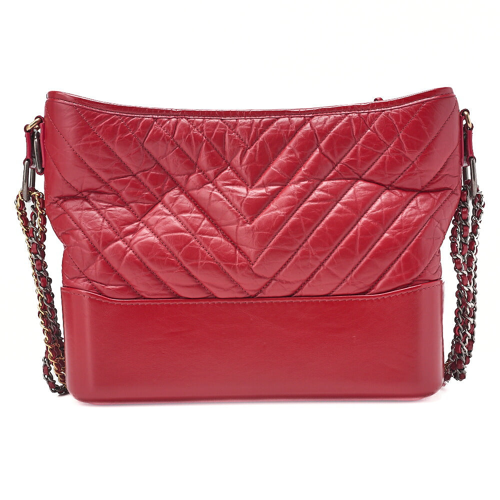 CHANEL Vintage Calf V-Stitch Gabriel Duchanel Large Chain Shoulder Red Gold x Silver -Tone Hardware, Pre-Owned
