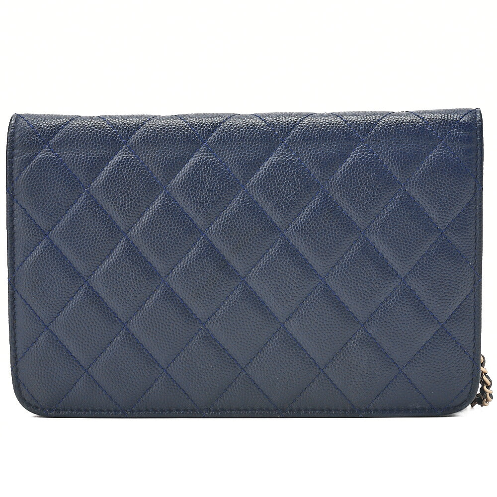 CHANEL Caviar Ski Matelasse Beauty Lock Chain Wallet Navy Gold-Tone Hardware, Pre-Owned