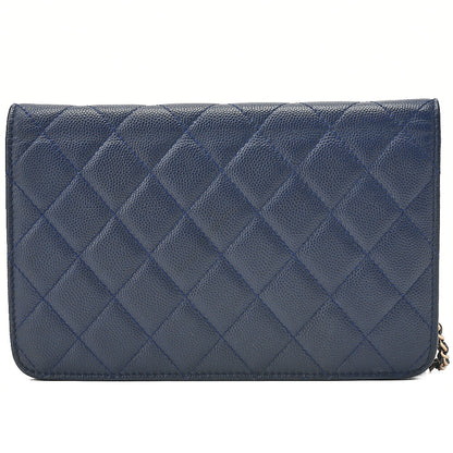 CHANEL Caviar Ski Matelasse Beauty Lock Chain Wallet Navy Gold-Tone Hardware, Pre-Owned