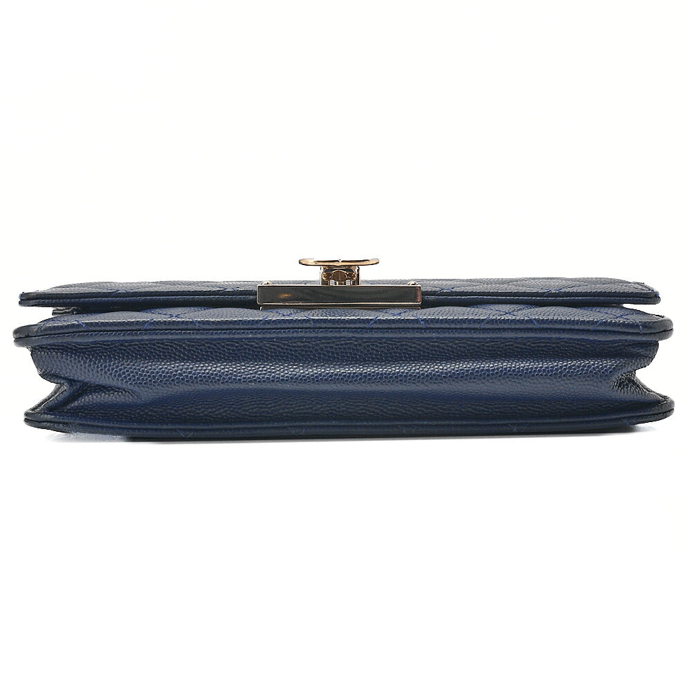 CHANEL Caviar Ski Matelasse Beauty Lock Chain Wallet Navy Gold-Tone Hardware, Pre-Owned