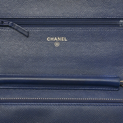CHANEL Caviar Ski Matelasse Beauty Lock Chain Wallet Navy Gold-Tone Hardware, Pre-Owned