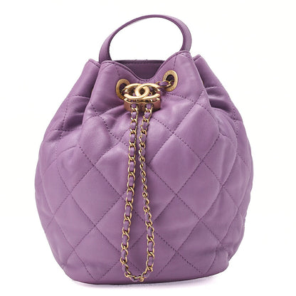 CHANEL Lambskin Matelasse Drawstring 2-Way Chain Backpack with Coco Charm Purple Gold-Tone Hardware, Pre-Owned