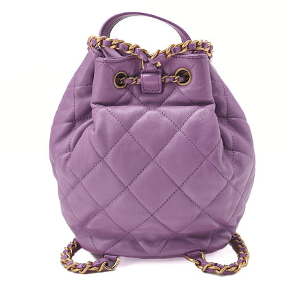 CHANEL Lambskin Matelasse Drawstring 2-Way Chain Backpack with Coco Charm Purple Gold-Tone Hardware, Pre-Owned