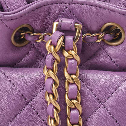 CHANEL Lambskin Matelasse Drawstring 2-Way Chain Backpack with Coco Charm Purple Gold-Tone Hardware, Pre-Owned