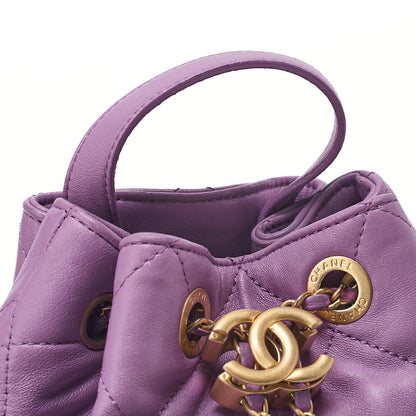 CHANEL Lambskin Matelasse Drawstring 2-Way Chain Backpack with Coco Charm Purple Gold-Tone Hardware, Pre-Owned