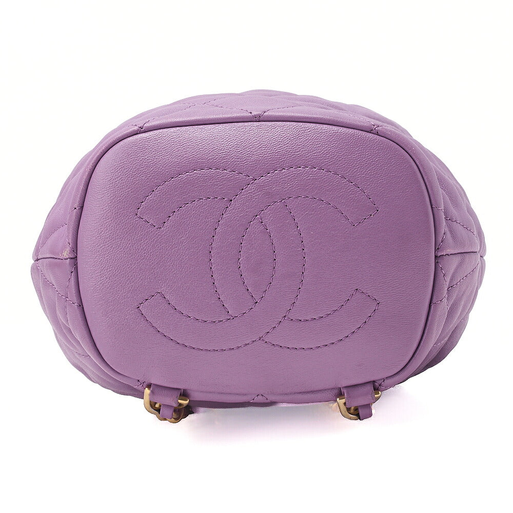 CHANEL Lambskin Matelasse Drawstring 2-Way Chain Backpack with Coco Charm Purple Gold-Tone Hardware, Pre-Owned