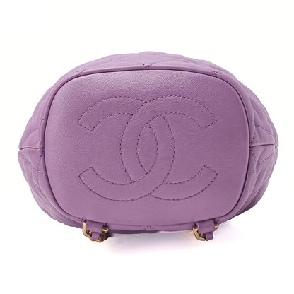 CHANEL Lambskin Matelasse Drawstring 2-Way Chain Backpack with Coco Charm Purple Gold-Tone Hardware, Pre-Owned