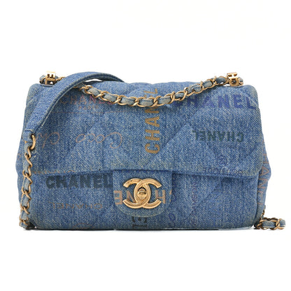 CHANEL Denim Matelasse Turn Lock Single Flap Chain Shoulder Blue Gold-Tone Hardware, Pre-Owned